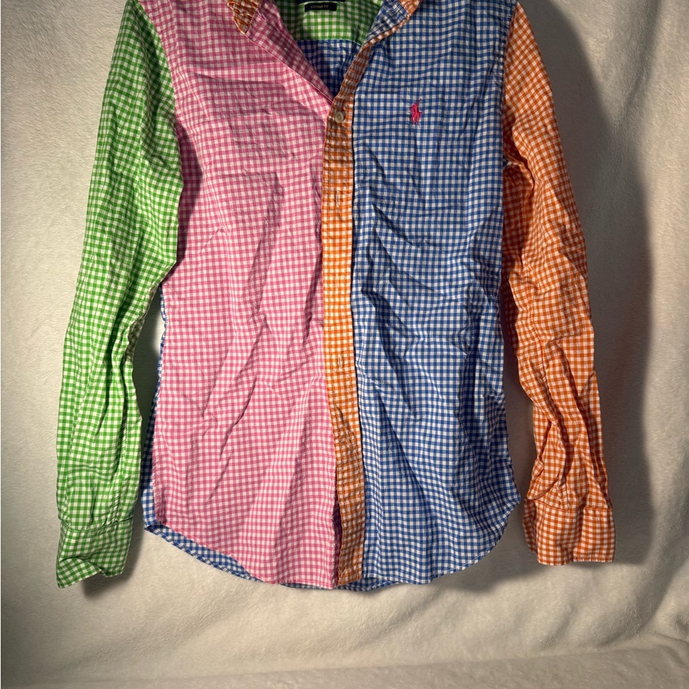 Ralph Lauren Women’s Custom Fit Multi Color Gingham Button Down Shirt Size 4